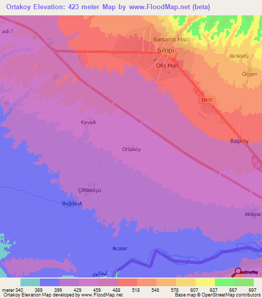 Ortakoy,Turkey Elevation Map