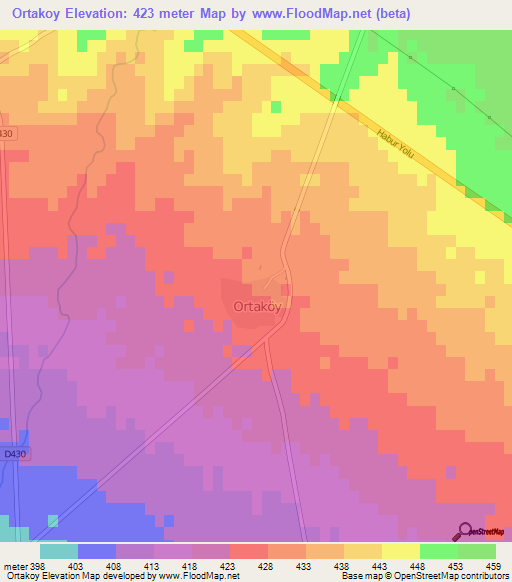 Ortakoy,Turkey Elevation Map