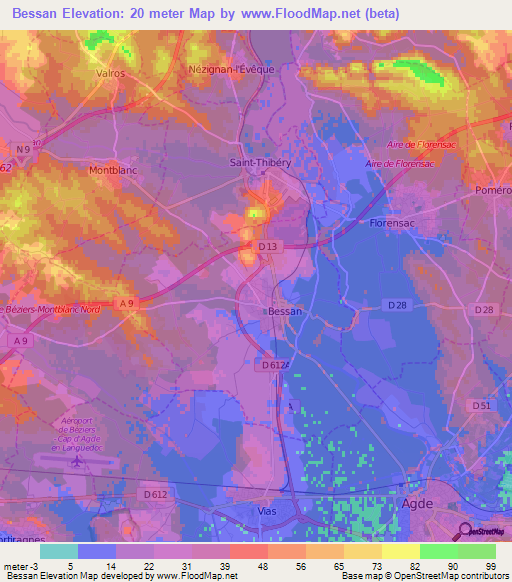 Bessan,France Elevation Map