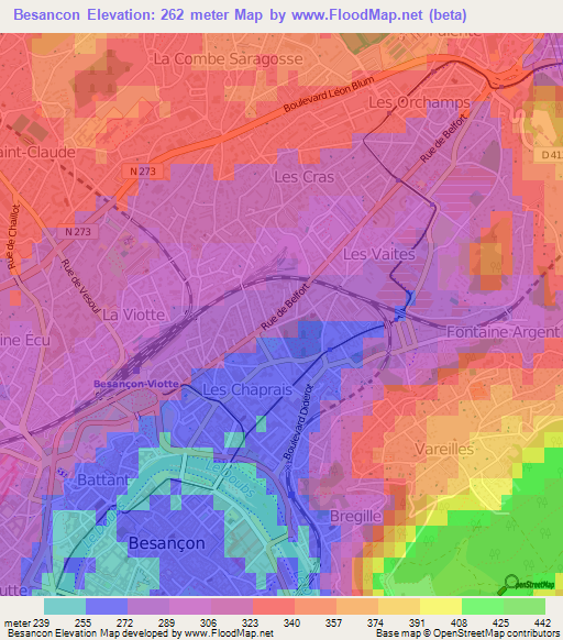 Besancon,France Elevation Map