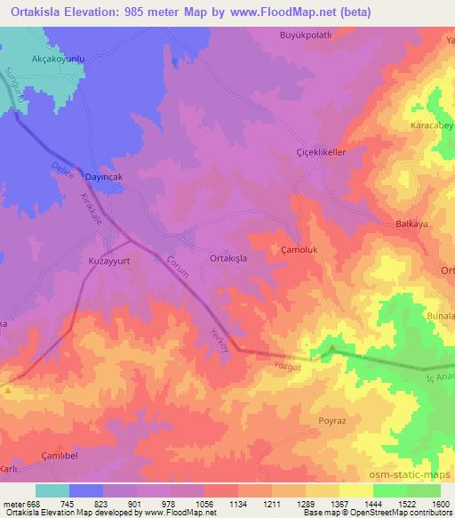 Ortakisla,Turkey Elevation Map