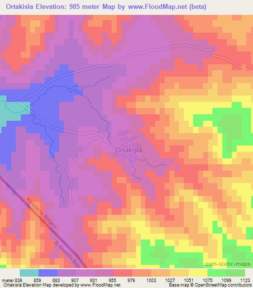 Ortakisla,Turkey Elevation Map