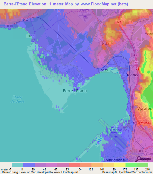 Berre-l'Etang,France Elevation Map
