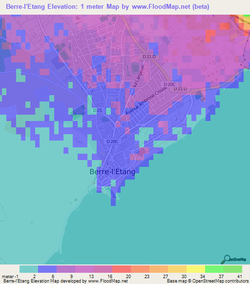 Berre-l'Etang,France Elevation Map