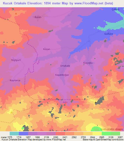 Kucuk Ortakale,Turkey Elevation Map