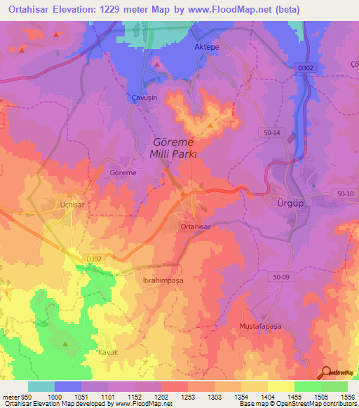 Ortahisar,Turkey Elevation Map