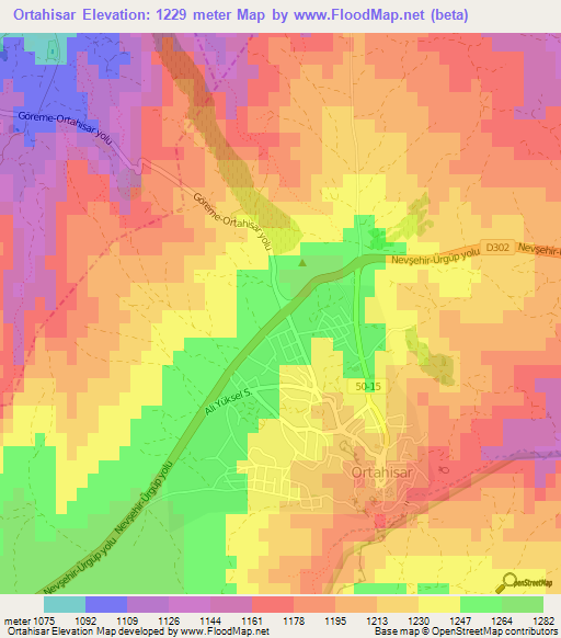 Ortahisar,Turkey Elevation Map