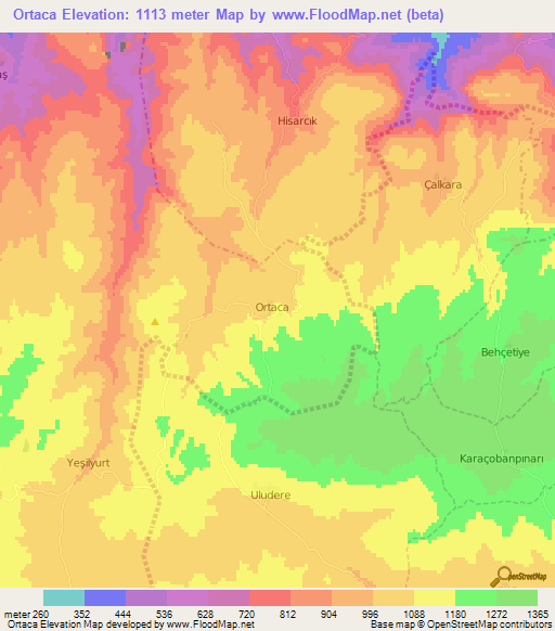 Ortaca,Turkey Elevation Map