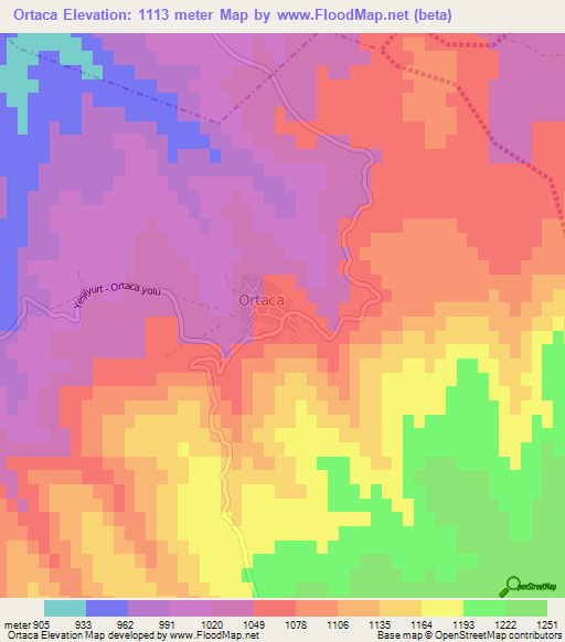 Ortaca,Turkey Elevation Map