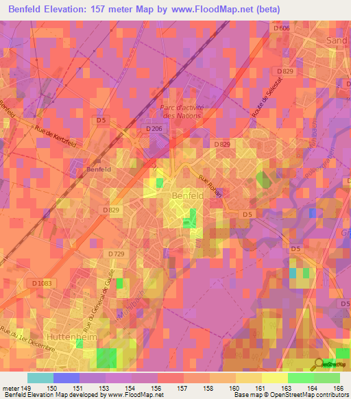 Benfeld,France Elevation Map