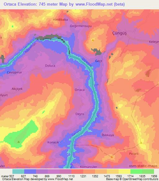 Ortaca,Turkey Elevation Map