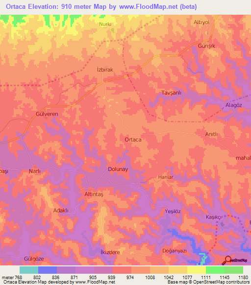 Ortaca,Turkey Elevation Map