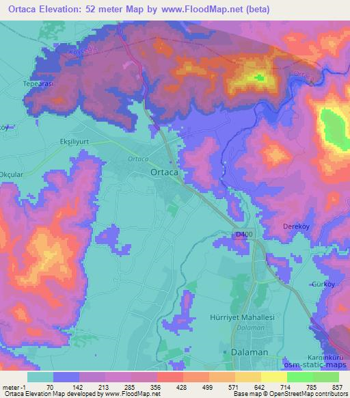 Ortaca,Turkey Elevation Map