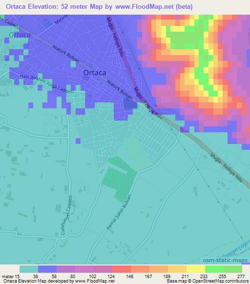 Ortaca,Turkey Elevation Map