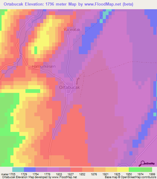 Ortabucak,Turkey Elevation Map