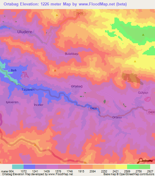 Ortabag,Turkey Elevation Map