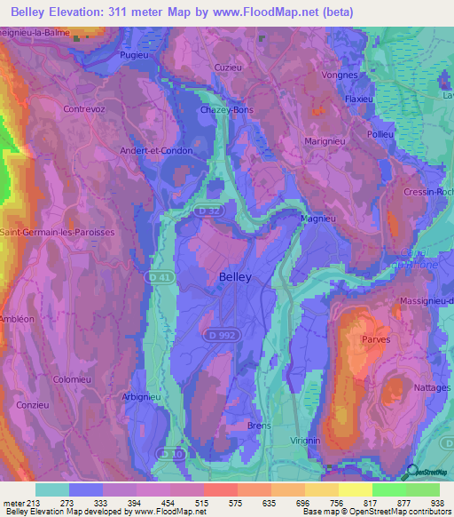 Belley,France Elevation Map