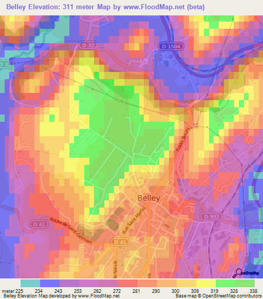 Belley,France Elevation Map