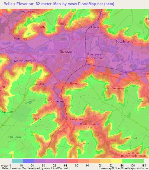 Belleu,France Elevation Map