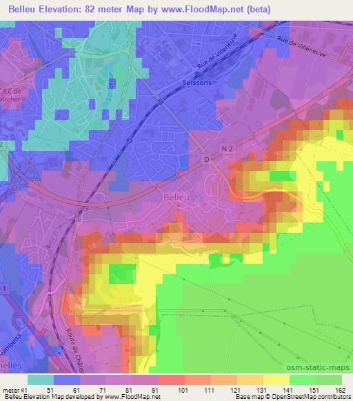 Belleu,France Elevation Map