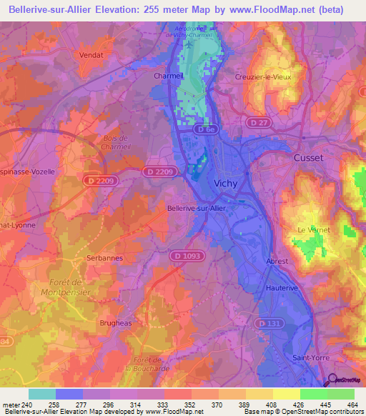 Bellerive-sur-Allier,France Elevation Map