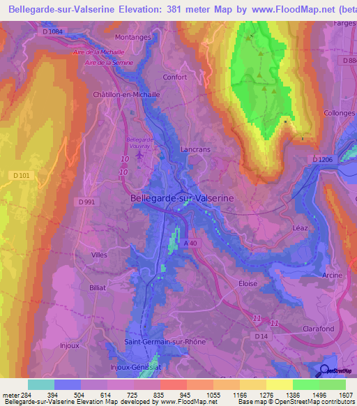 Bellegarde-sur-Valserine,France Elevation Map