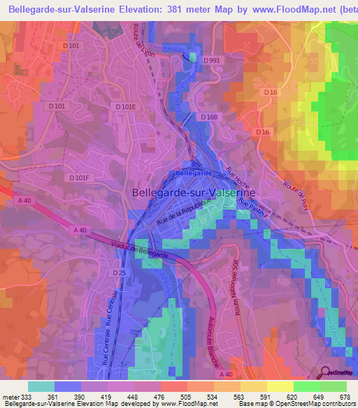 Bellegarde-sur-Valserine,France Elevation Map