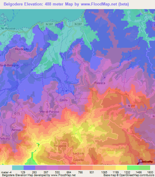 Belgodere,France Elevation Map