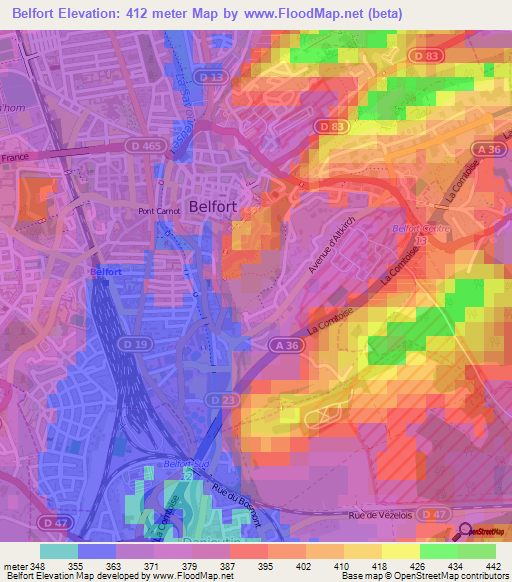 Belfort,France Elevation Map