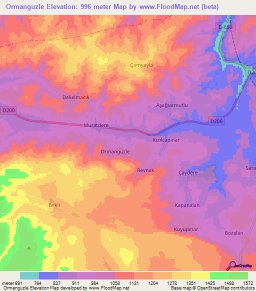 Ormanguzle,Turkey Elevation Map