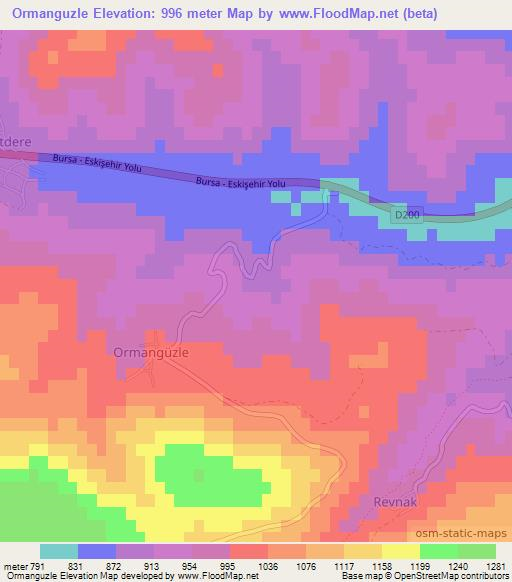 Ormanguzle,Turkey Elevation Map