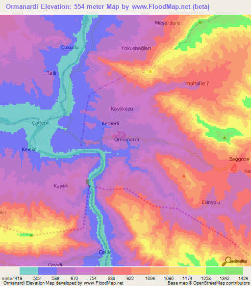 Ormanardi,Turkey Elevation Map