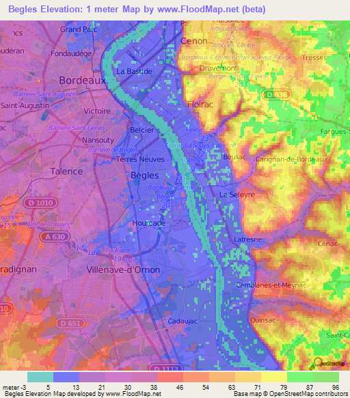 Begles,France Elevation Map