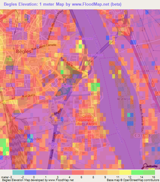 Begles,France Elevation Map