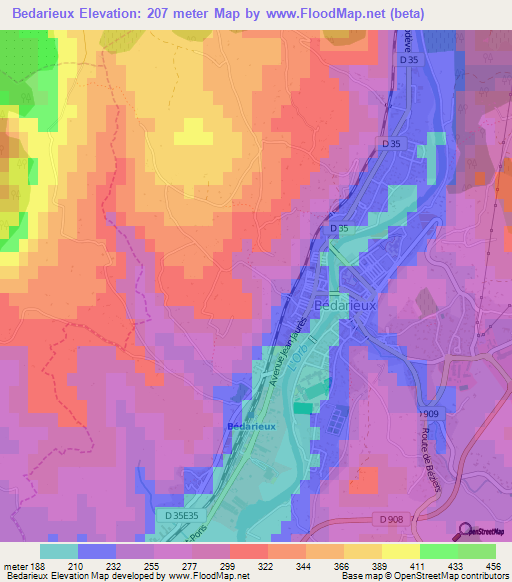 Bedarieux,France Elevation Map