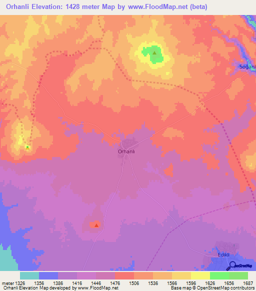 Orhanli,Turkey Elevation Map