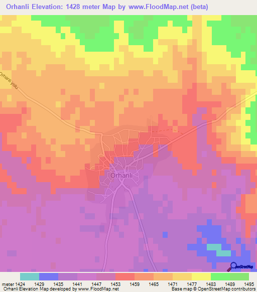 Orhanli,Turkey Elevation Map