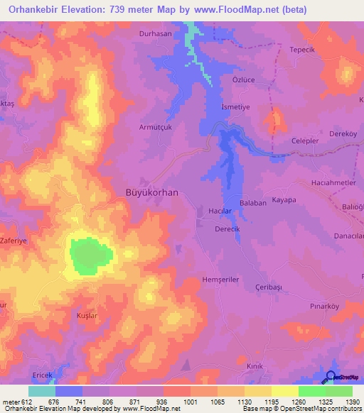 Orhankebir,Turkey Elevation Map