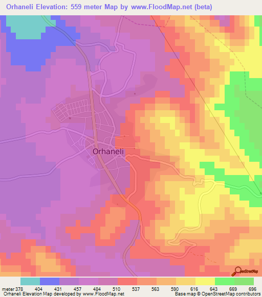 Orhaneli,Turkey Elevation Map