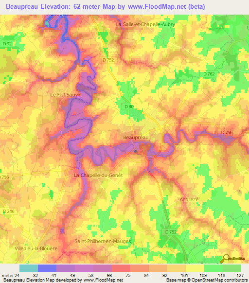 Beaupreau,France Elevation Map