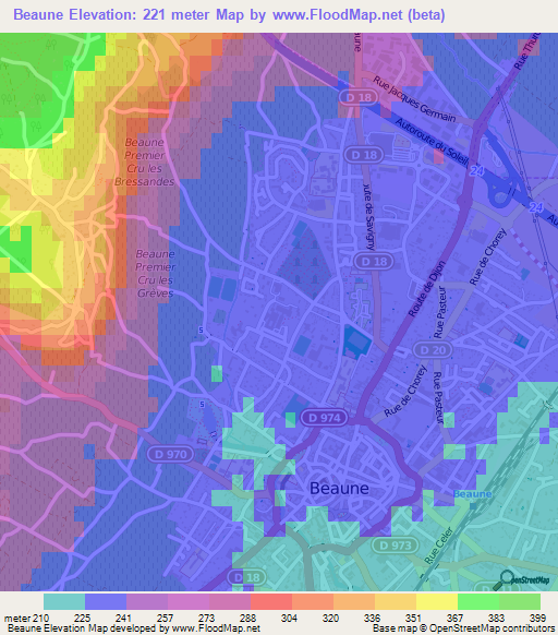 Beaune,France Elevation Map