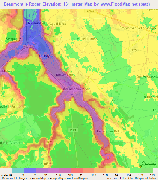 Beaumont-le-Roger,France Elevation Map