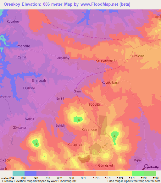 Orenkoy,Turkey Elevation Map