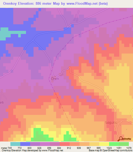 Orenkoy,Turkey Elevation Map