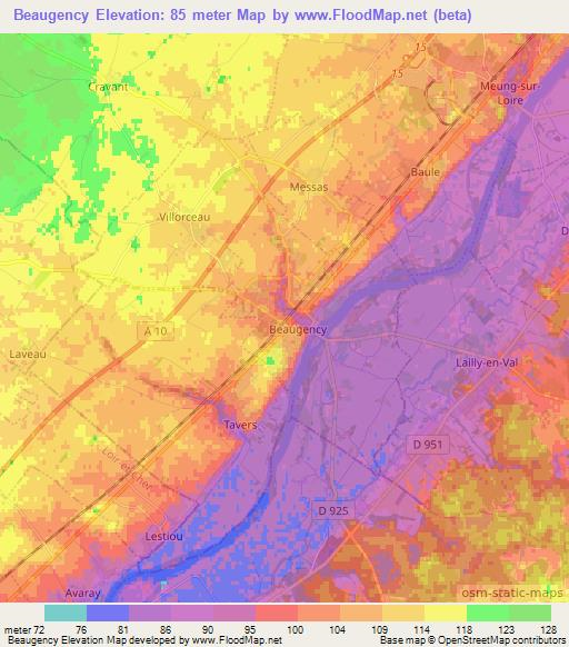 Beaugency,France Elevation Map