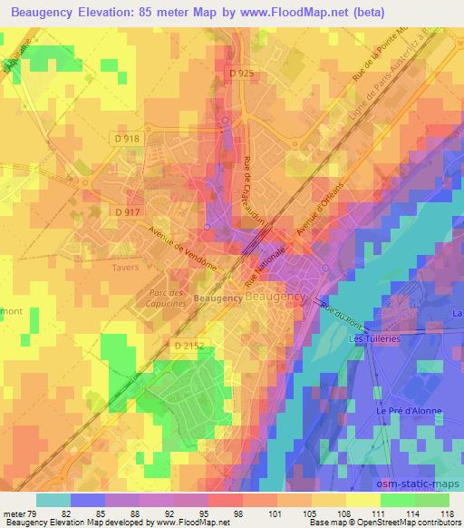 Beaugency,France Elevation Map