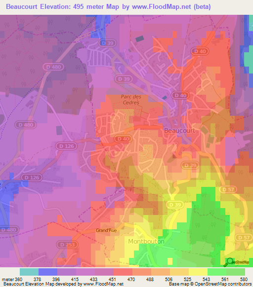 Beaucourt,France Elevation Map