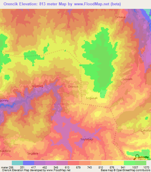 Orencik,Turkey Elevation Map