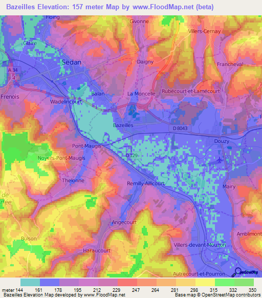 Bazeilles,France Elevation Map