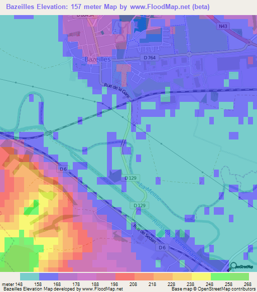 Bazeilles,France Elevation Map